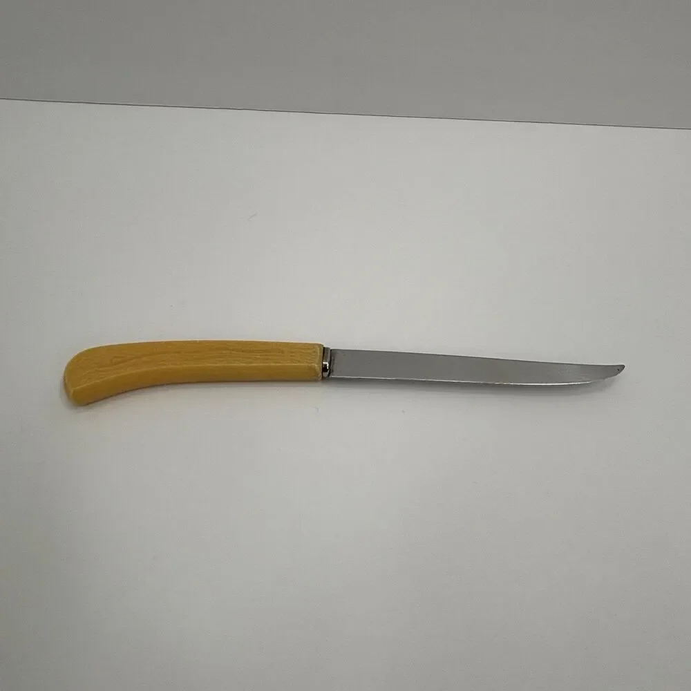 Imperial Vtg. Stainless USA Straight Edge Steak Knives Textured Bone Look Handle